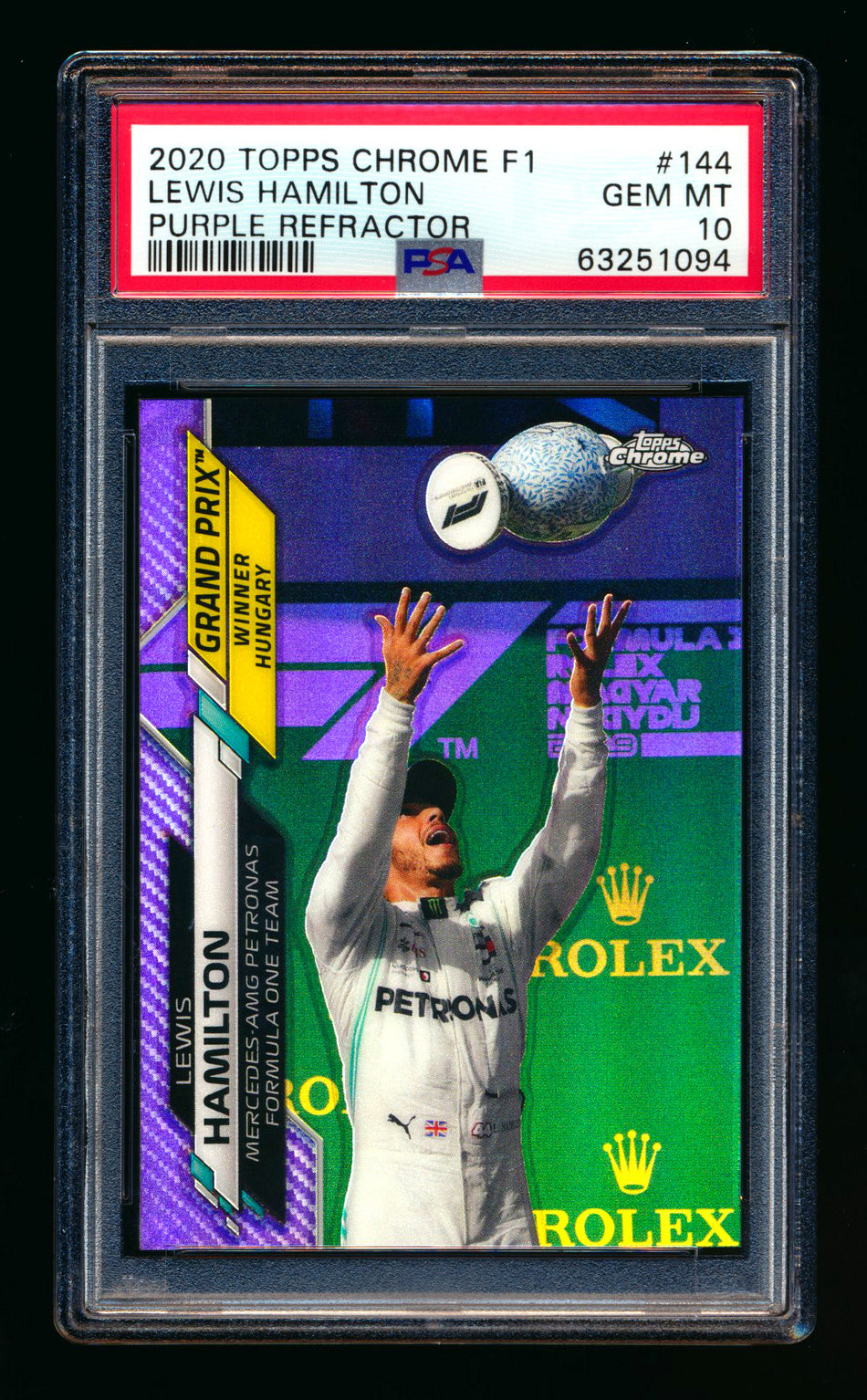 2020 Topps Chrome F1 #144 Lewis Hamilton RC Purple Refractor #355/399 PSA 10