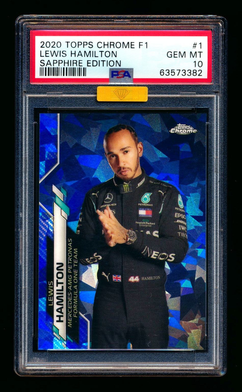 2020 Topps Chrome Sapphire F1 #1 Lewis Hamilton RC Refractor Portrait PSA 10 (MBA Gold Diamond) ** (SOLD eBay - $349.00 - 1/7/2025) **