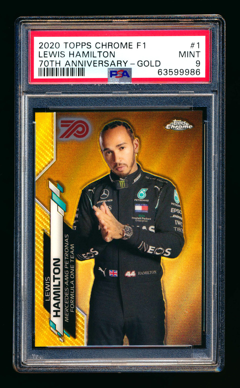 2020 Topps Chrome F1 #1 Lewis Hamilton RC 70th Anniversary Gold Refractor Portrait PSA 9 ** (SOLD - $650.00 - 7/13/2025) **