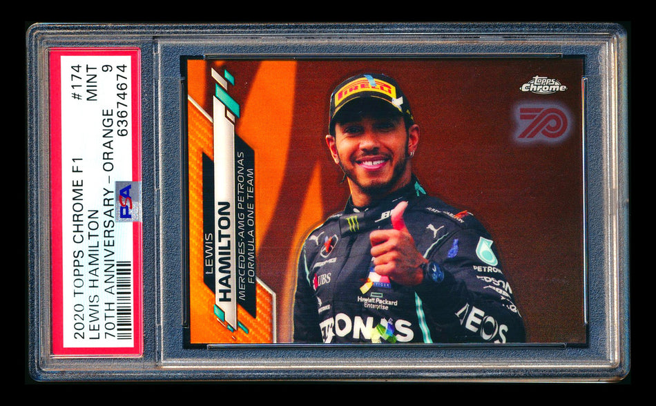 2020 Topps Chrome F1 #174 Lewis Hamilton RC 70th Anniversary Orange Refractor PSA 9