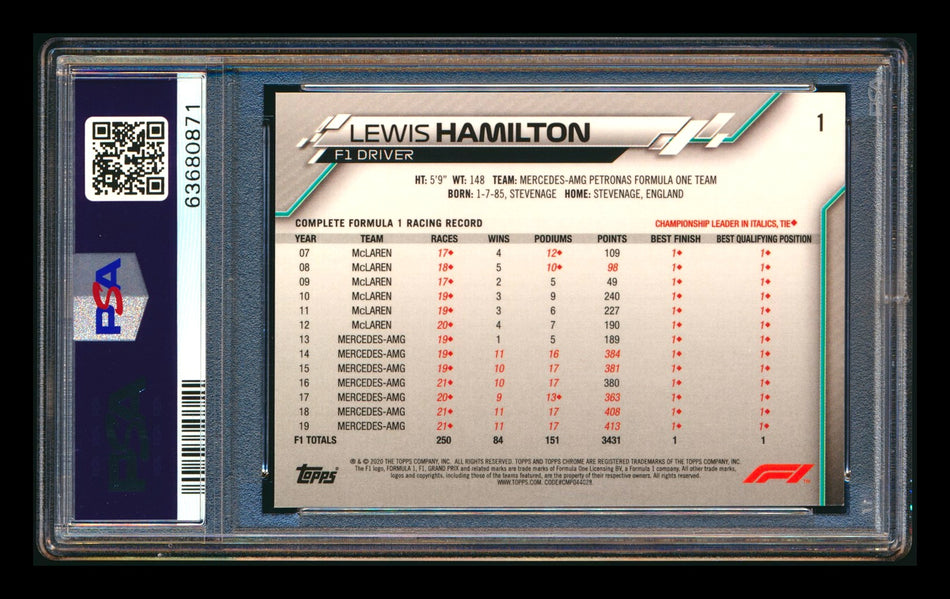 2020 Topps Chrome F1 #1 Lewis Hamilton RC Portrait PSA 9