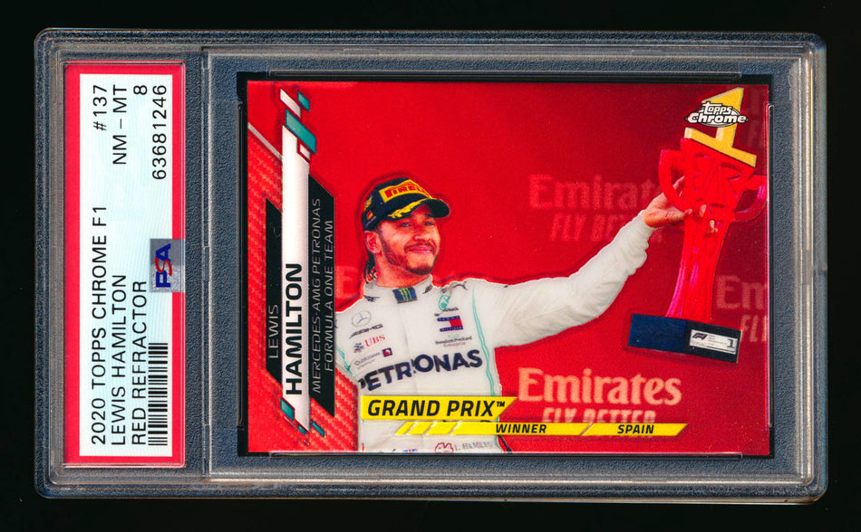 2020 Topps Chrome F1 #137 Lewis Hamilton RC Red Refractor #1/5 PSA 8 (First #!) ** (SOLD - $900.00 - 11/8/2024) **