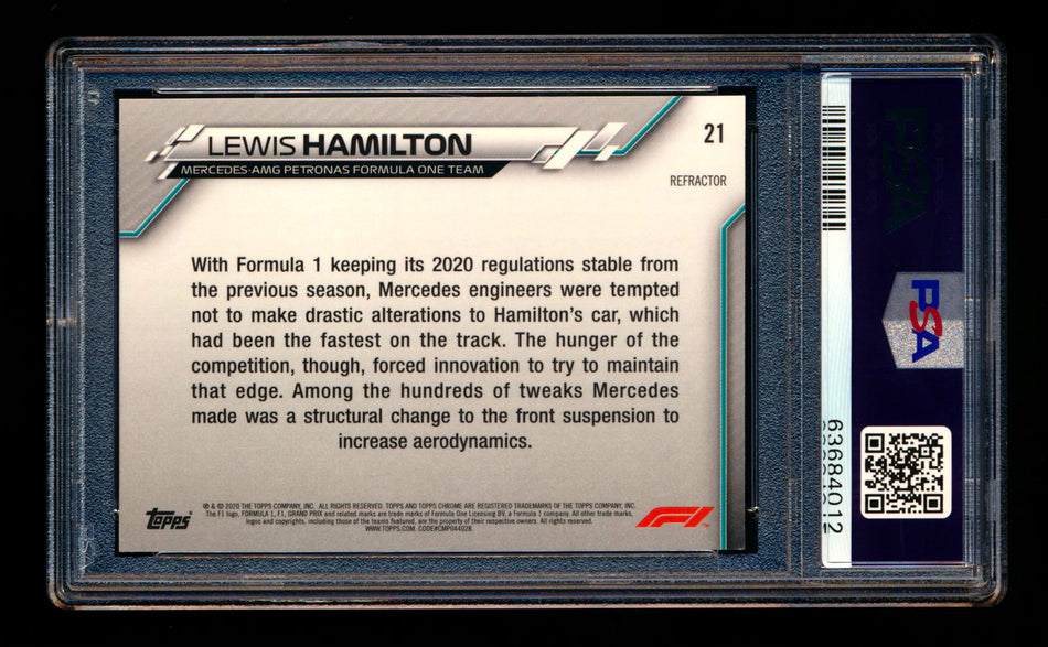 2020 Topps Chrome F1 #21 Lewis Hamilton RC Refractor PSA 9