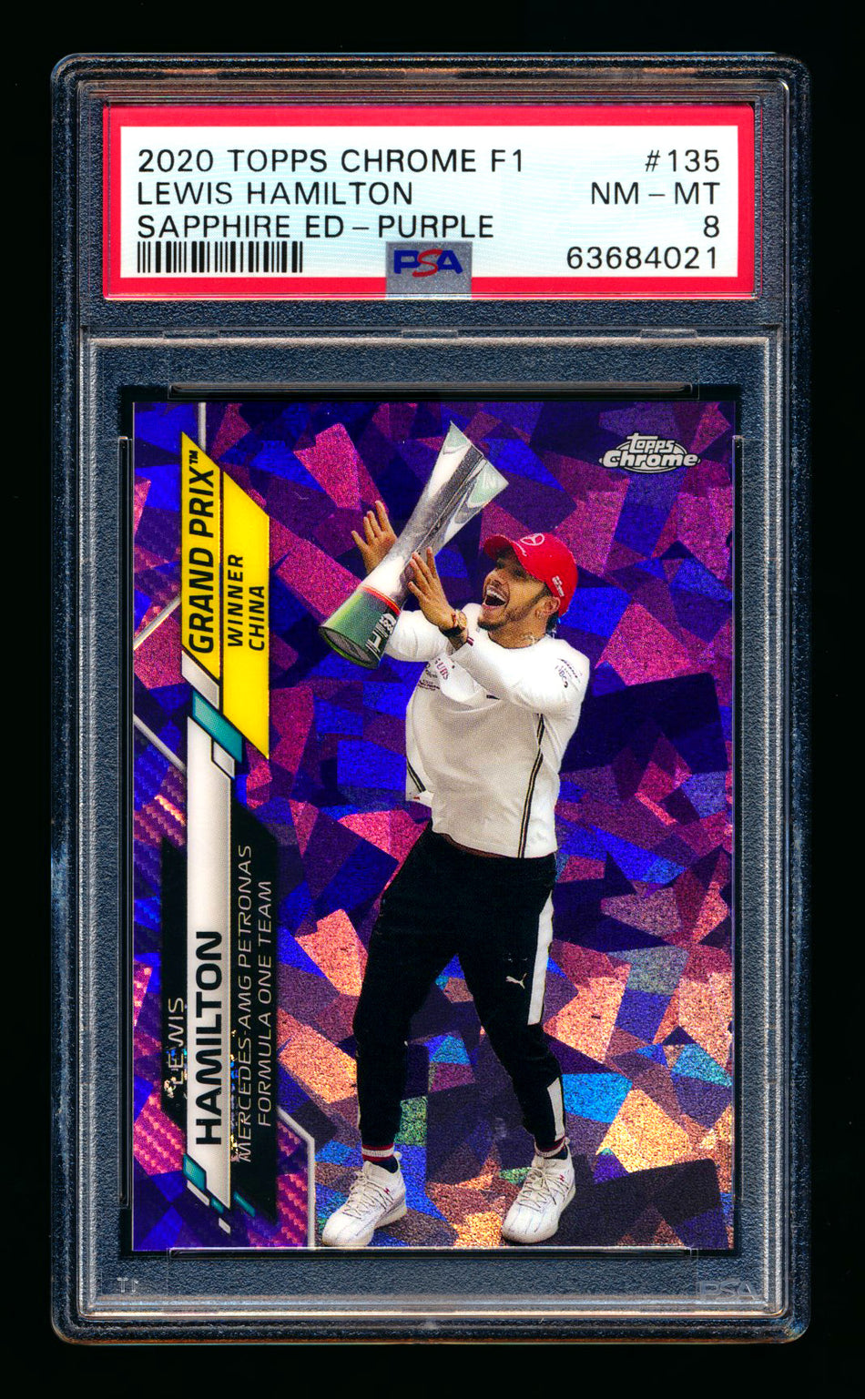 2020 Topps Chrome Sapphire F1 #135 Lewis Hamilton RC Purple Refractor #02/10 PSA 8 ** (SOLD - $450.00 - 1/6/2025) **