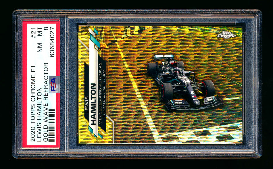 2020 Topps Chrome F1 #21 Lewis Hamilton RC Gold Wave Refractor #47/50 PSA 8