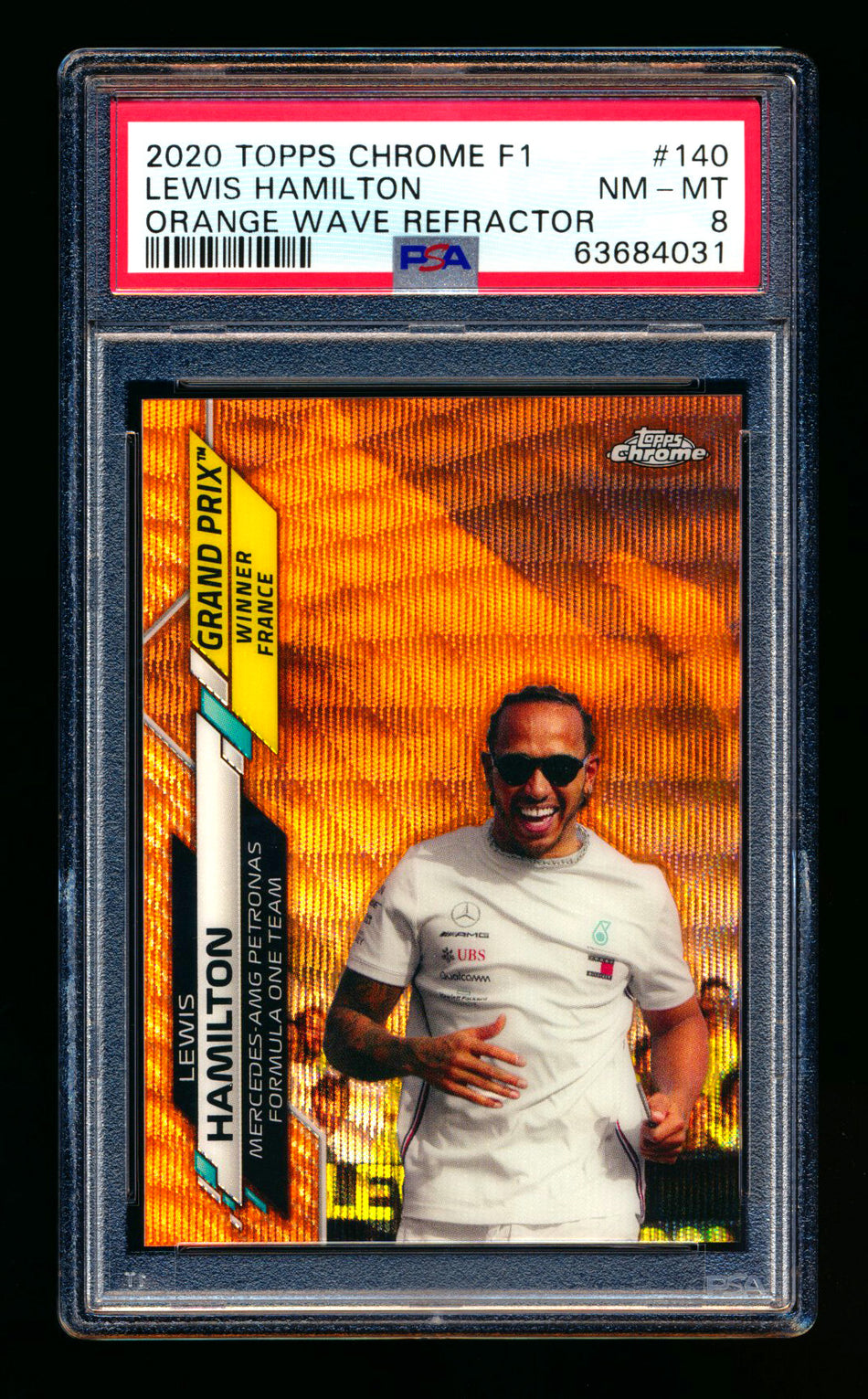 2020 Topps Chrome F1 #140 Lewis Hamilton RC Orange Wave Refractor #13/25 PSA 8 ** (SOLD - $149.00 - 3/16/2025) **