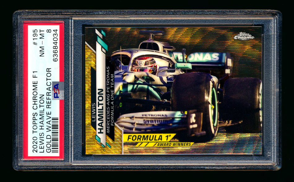 2020 Topps Chrome F1 #195 Lewis Hamilton RC Gold Wave Refractor #11/50 PSA 8