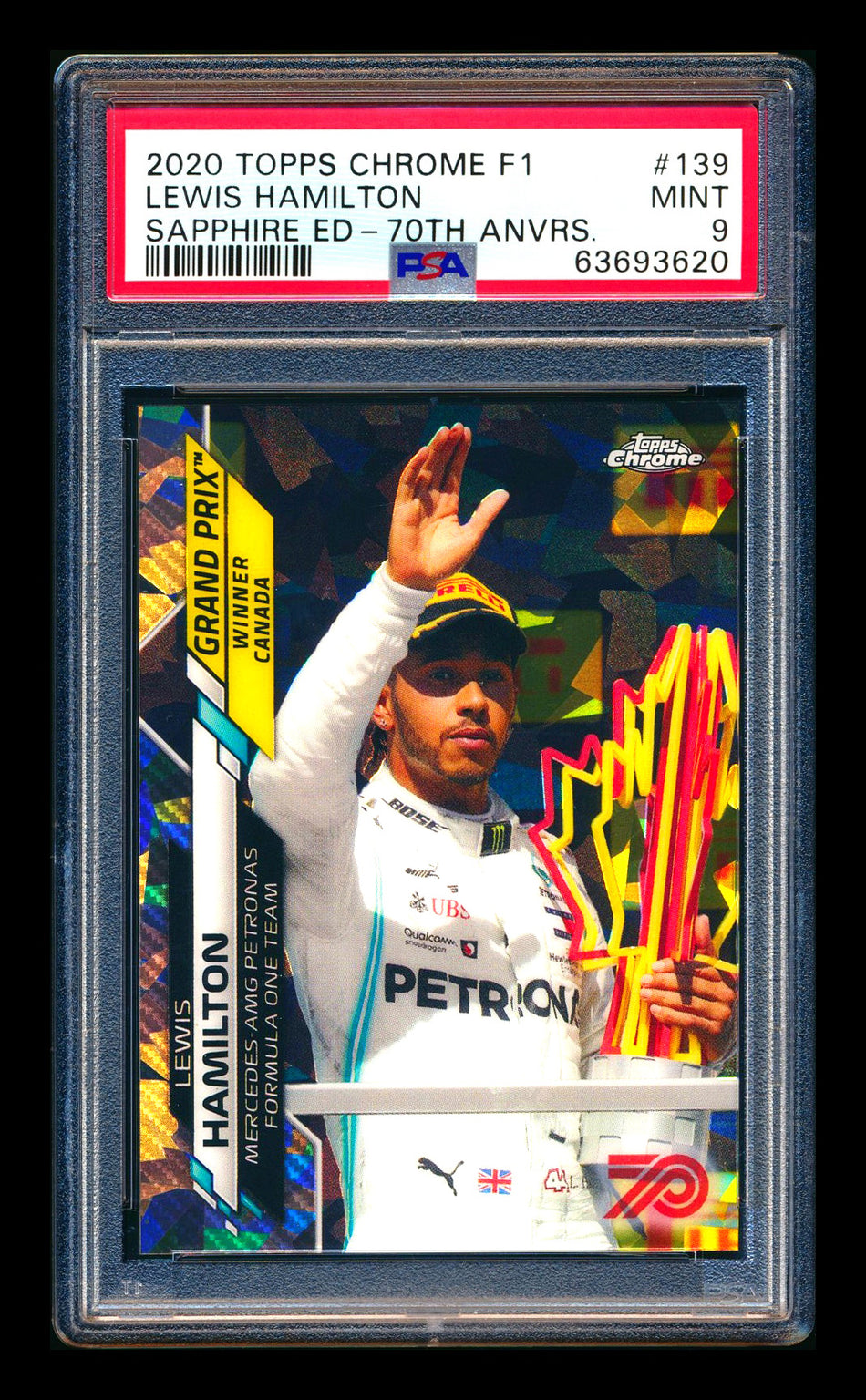 2020 Topps Chrome Sapphire F1 #139 Lewis Hamilton RC 70th Silver Refractor #58/70 PSA 9