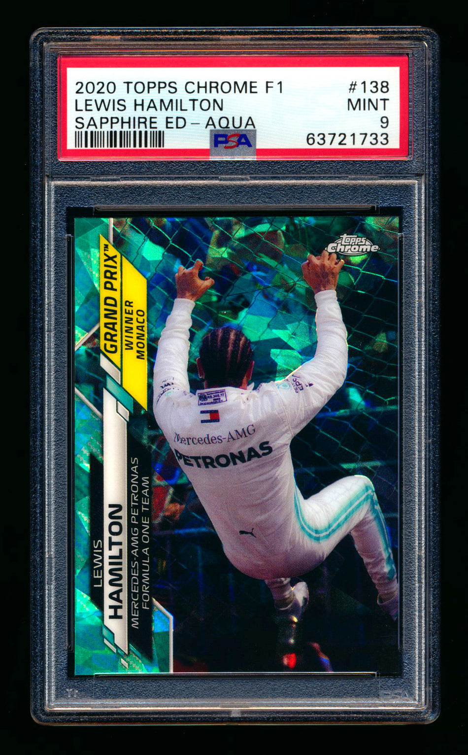 2020 Topps Chrome Sapphire F1 #138 Lewis Hamilton RC Aqua Refractor #92/99 PSA 9