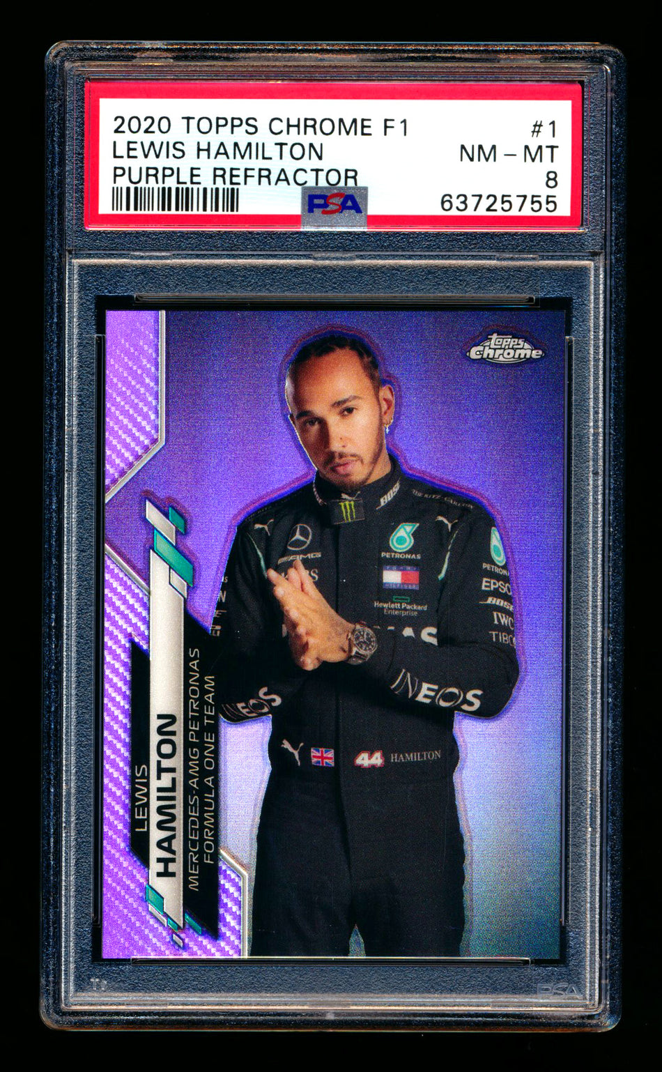 2020 Topps Chrome F1 #1 Lewis Hamilton RC Purple Refractor Portrait #334/399 PSA 8 ** (SOLD eBay - $450.00 - 9/29/2025) **