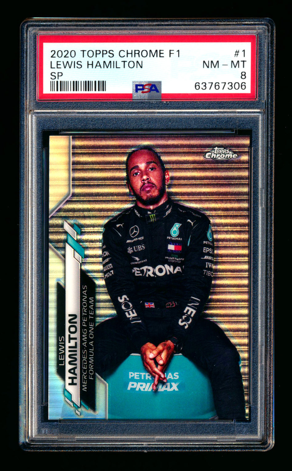 2020 Topps Chrome F1 #1 Lewis Hamilton RC Refractor Image Variation SP PSA 8