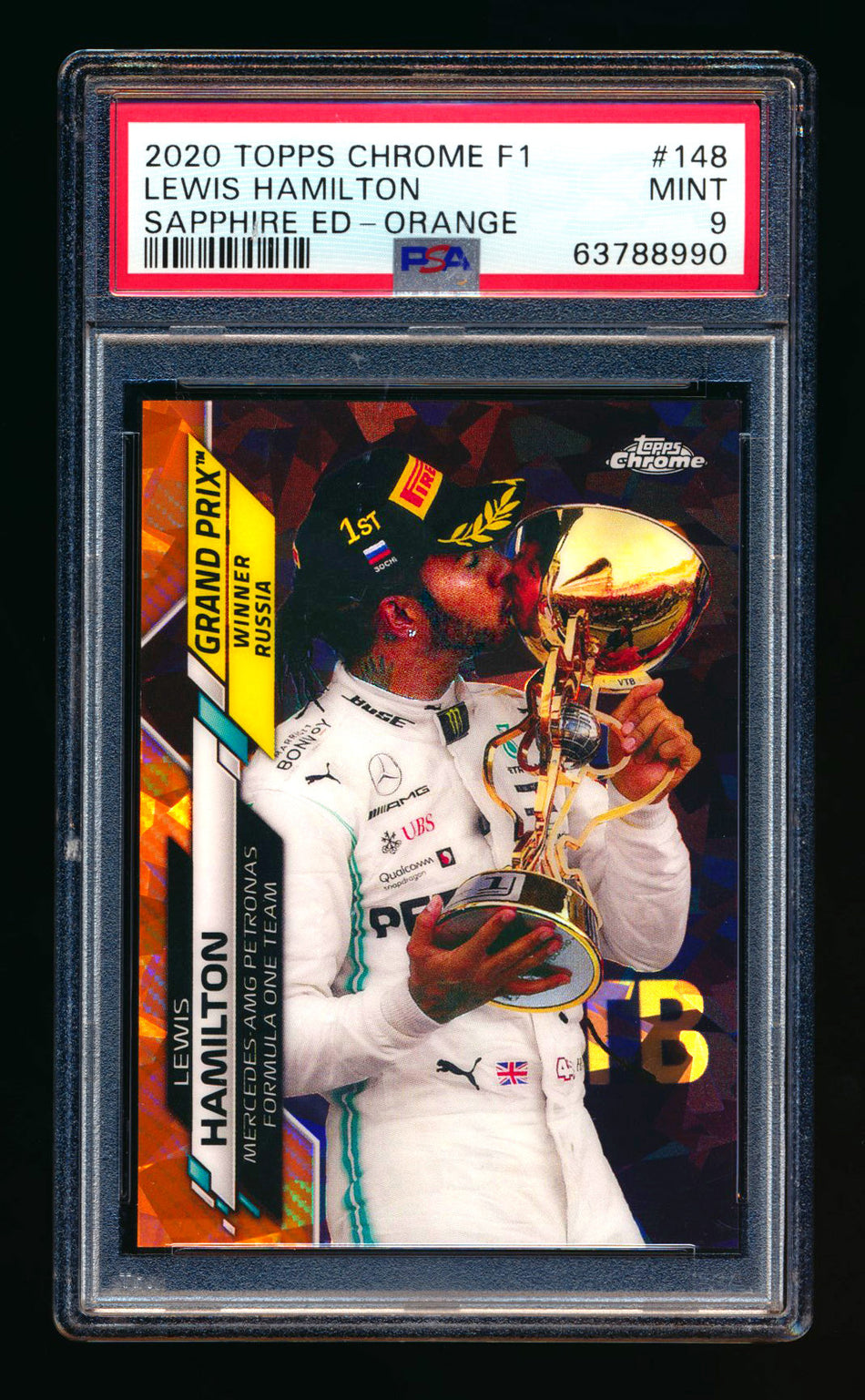 2020 Topps Chrome Sapphire F1 #148 Lewis Hamilton RC Orange Refractor #10/25 PSA 9