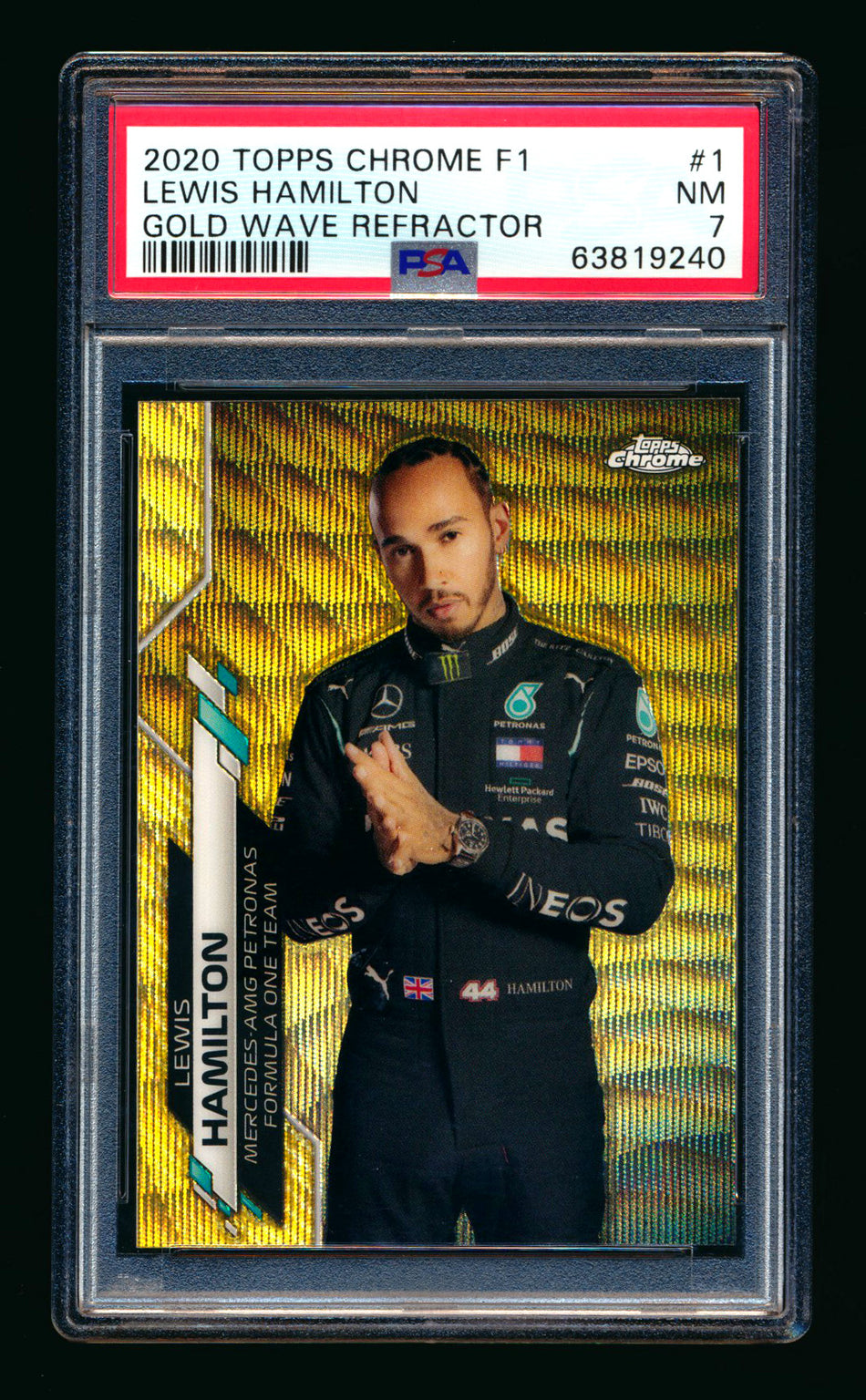 2020 Topps Chrome F1 #1 Lewis Hamilton RC Gold Wave Refractor Portrait #27/50 PSA 7 ** (SOLD - $4,495.00 - 4/11/2026) **