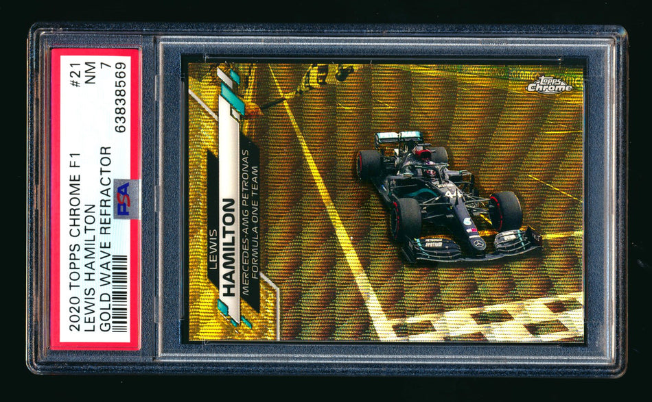 2020 Topps Chrome F1 #21 Lewis Hamilton RC Gold Wave Refractor #43/50 PSA 7