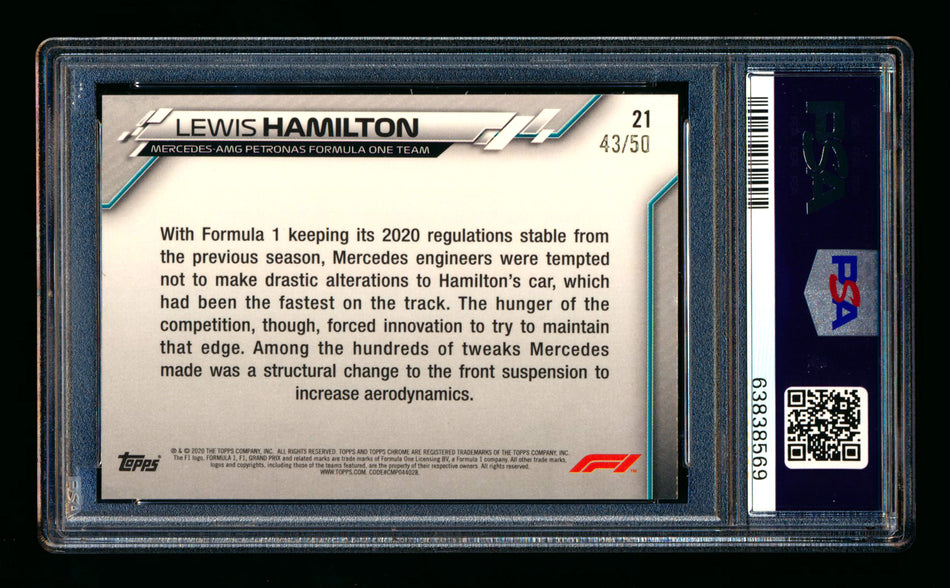 2020 Topps Chrome F1 #21 Lewis Hamilton RC Gold Wave Refractor #43/50 PSA 7