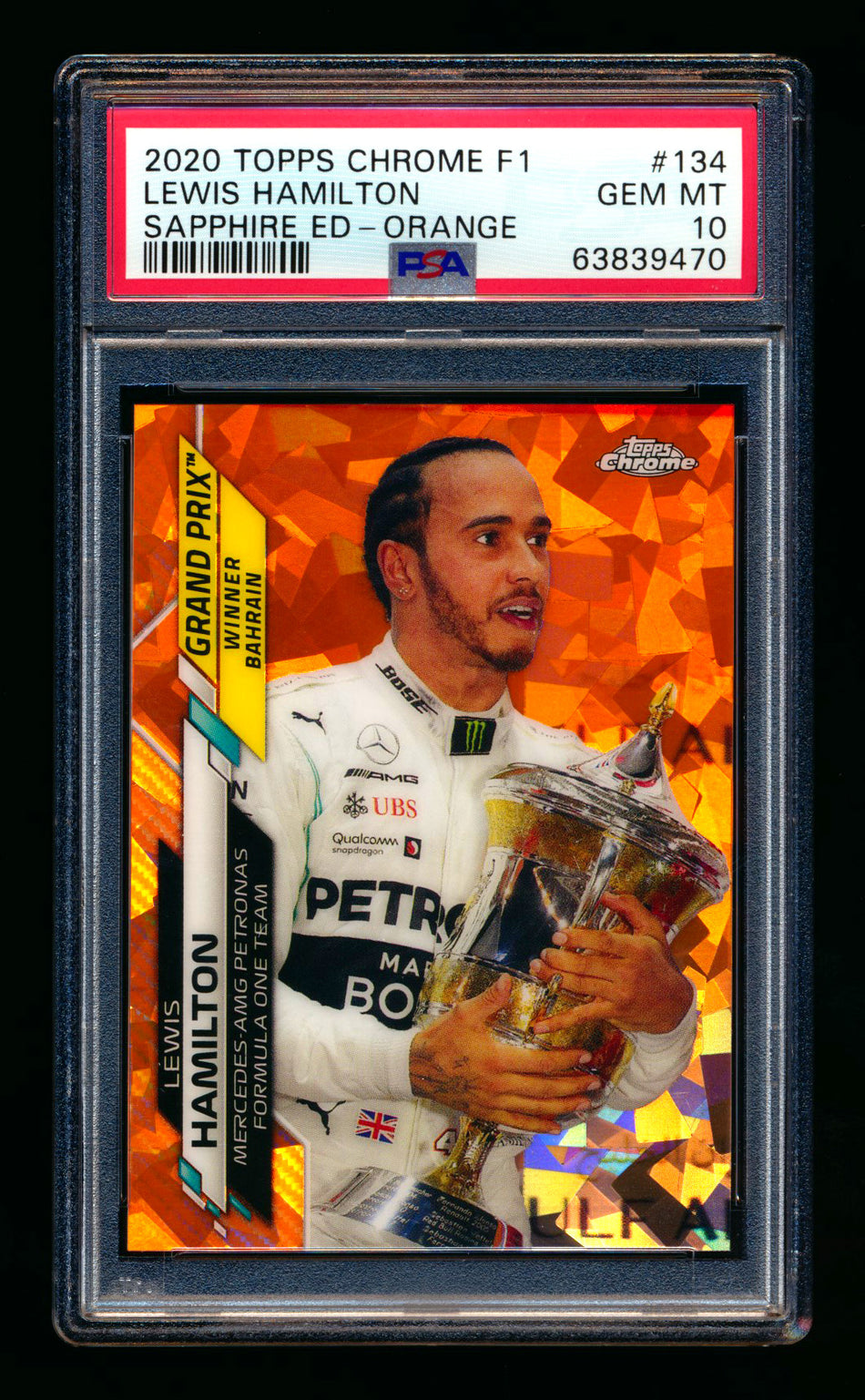 2020 Topps Chrome Sapphire F1 #134 Lewis Hamilton RC Orange Refractor #06/25 PSA 10