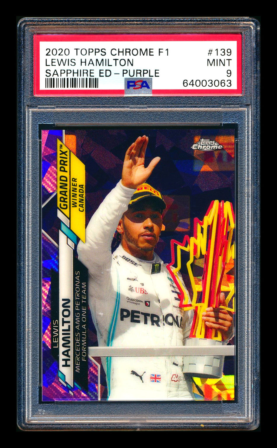 2020 Topps Chrome Sapphire F1 #139 Lewis Hamilton RC Purple Refractor #07/10 PSA 9