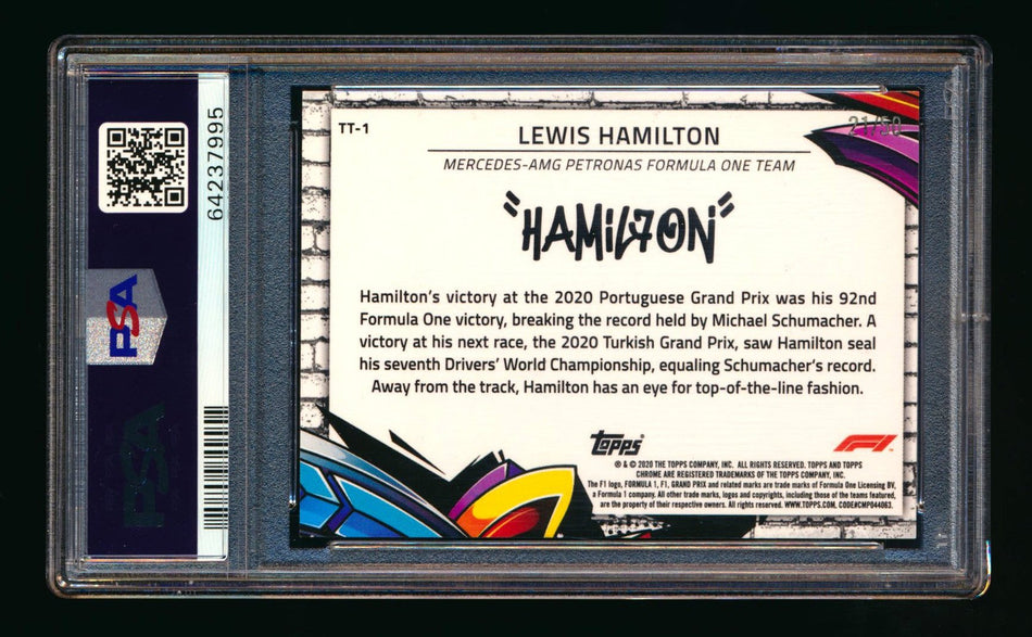 2020 Topps Chrome F1 Track Tags #TT-1 Lewis Hamilton RC Gold WAVE Refractor #21/50 PSA 8