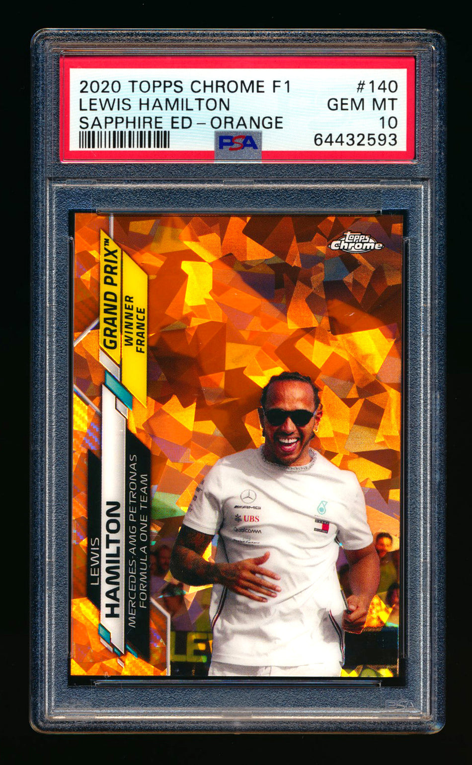 2020 Topps Chrome Sapphire F1 #140 Lewis Hamilton RC Orange Refractor #06/25 PSA 10