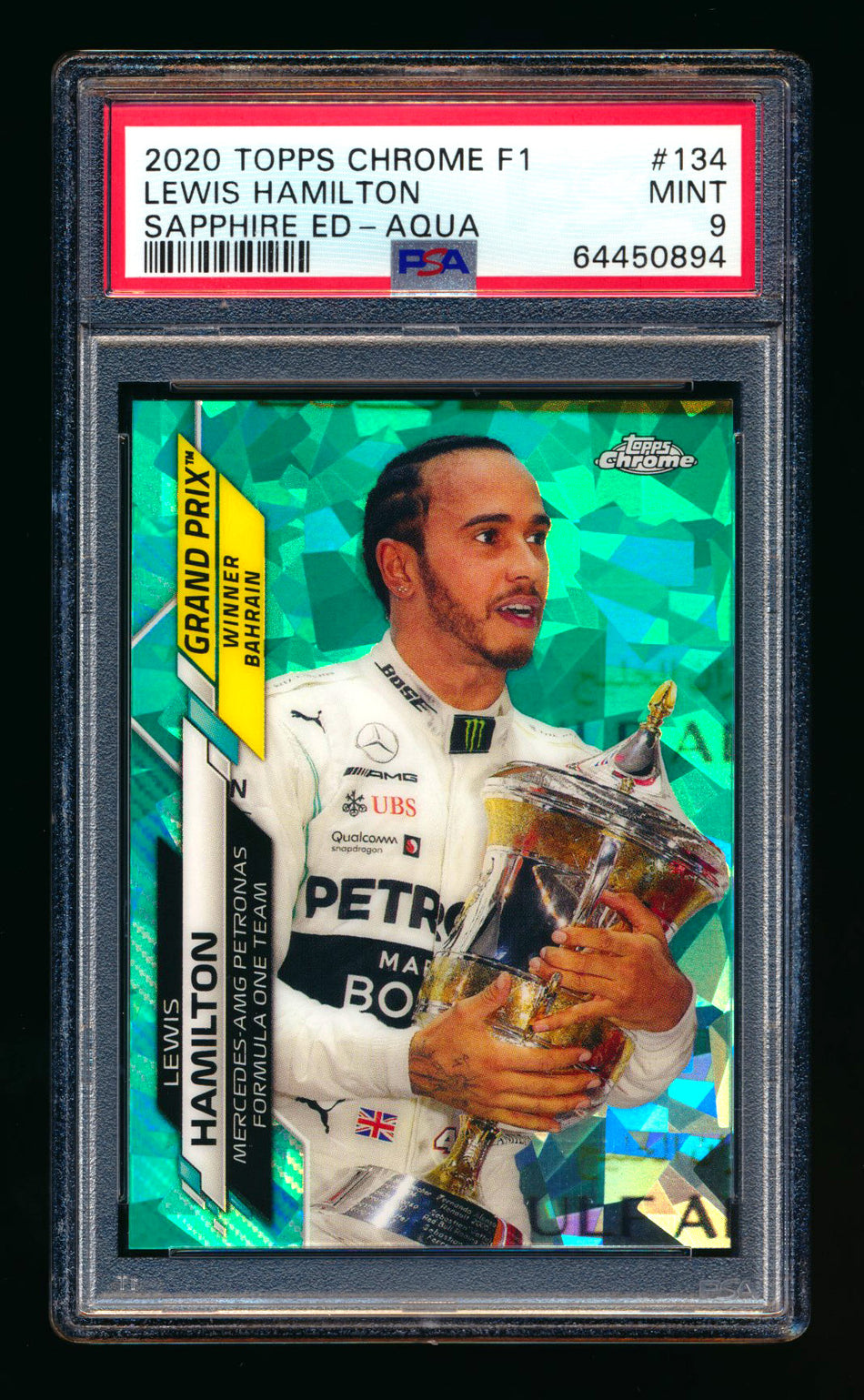 2020 Topps Chrome Sapphire F1 #134 Lewis Hamilton RC Aqua Refractor #97/99 PSA 9