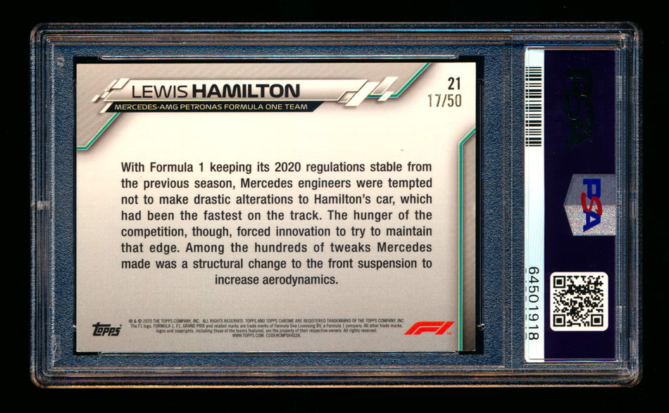 2020 Topps Chrome F1 #21 Lewis Hamilton RC Gold Refractor #17/50 PSA 8 ** (SOLD - $249.00 - 6/29/2025) **