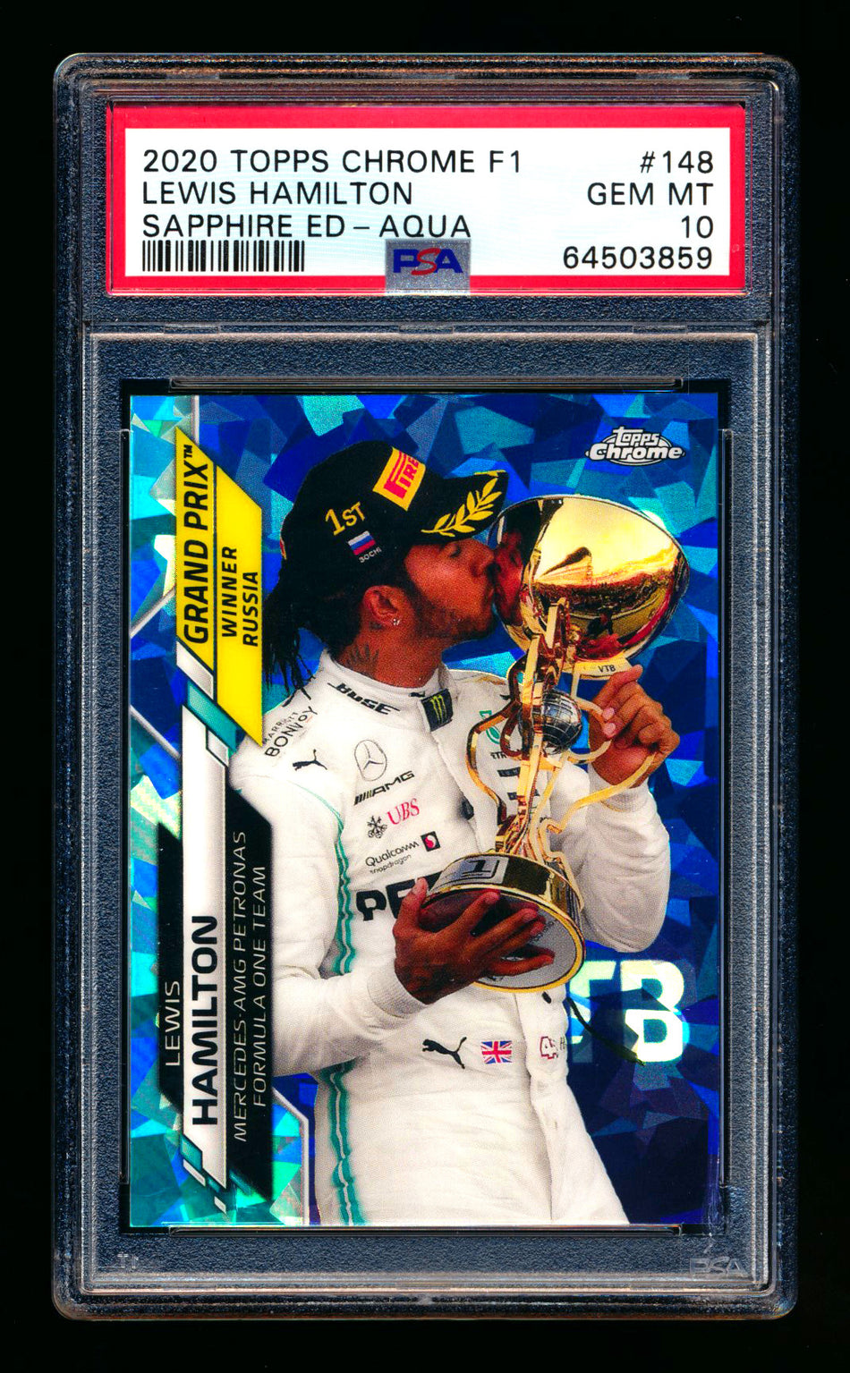 2020 Topps Chrome Sapphire F1 #148 Lewis Hamilton RC Aqua Refractor #52/99 PSA 10