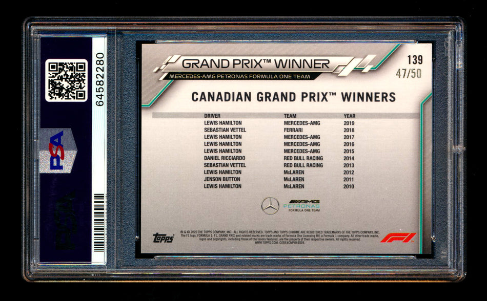 2020 Topps Chrome F1 #139 Lewis Hamilton RC Gold Refractor #47/50 PSA 9 ** (SOLD - $350.00 - 3/4/2025) **