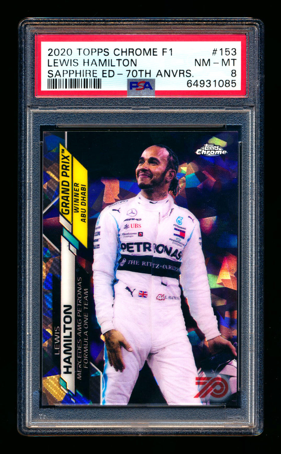2020 Topps Chrome Sapphire F1 #153 Lewis Hamilton RC 70th Silver Refractor #48/70 PSA 8 ** (SOLD eBay - $95.00 - 2/11/2025) **