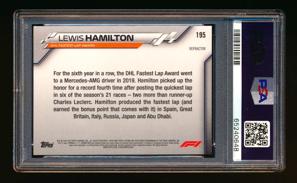 2020 Topps Chrome F1 #195 Lewis Hamilton RC Refractor PSA 8