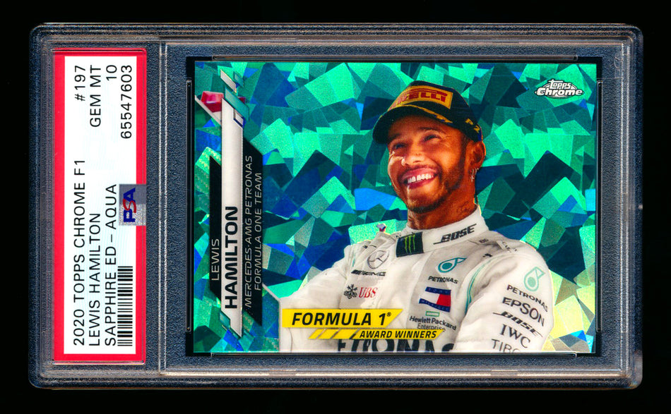 2020 Topps Chrome Sapphire F1 #197 Lewis Hamilton RC Aqua Refractor #88/99 PSA 10