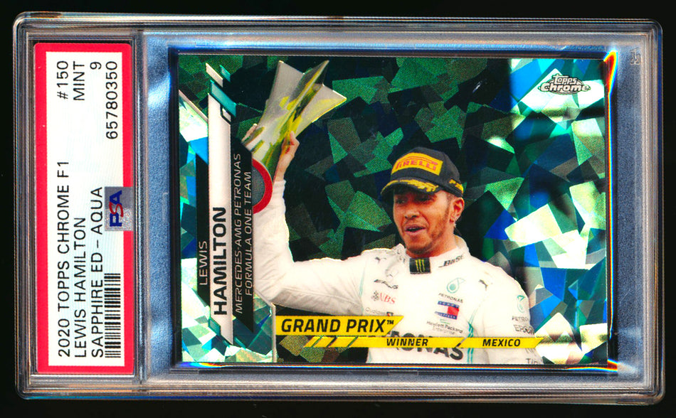 2020 Topps Chrome Sapphire F1 #150 Lewis Hamilton RC Aqua Refractor #91/99 PSA 9