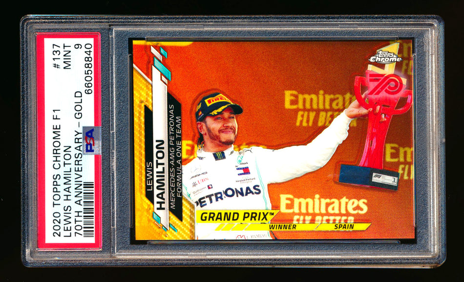 2020 Topps Chrome F1 #137 Lewis Hamilton RC 70th Anniversary Gold Refractor PSA 9