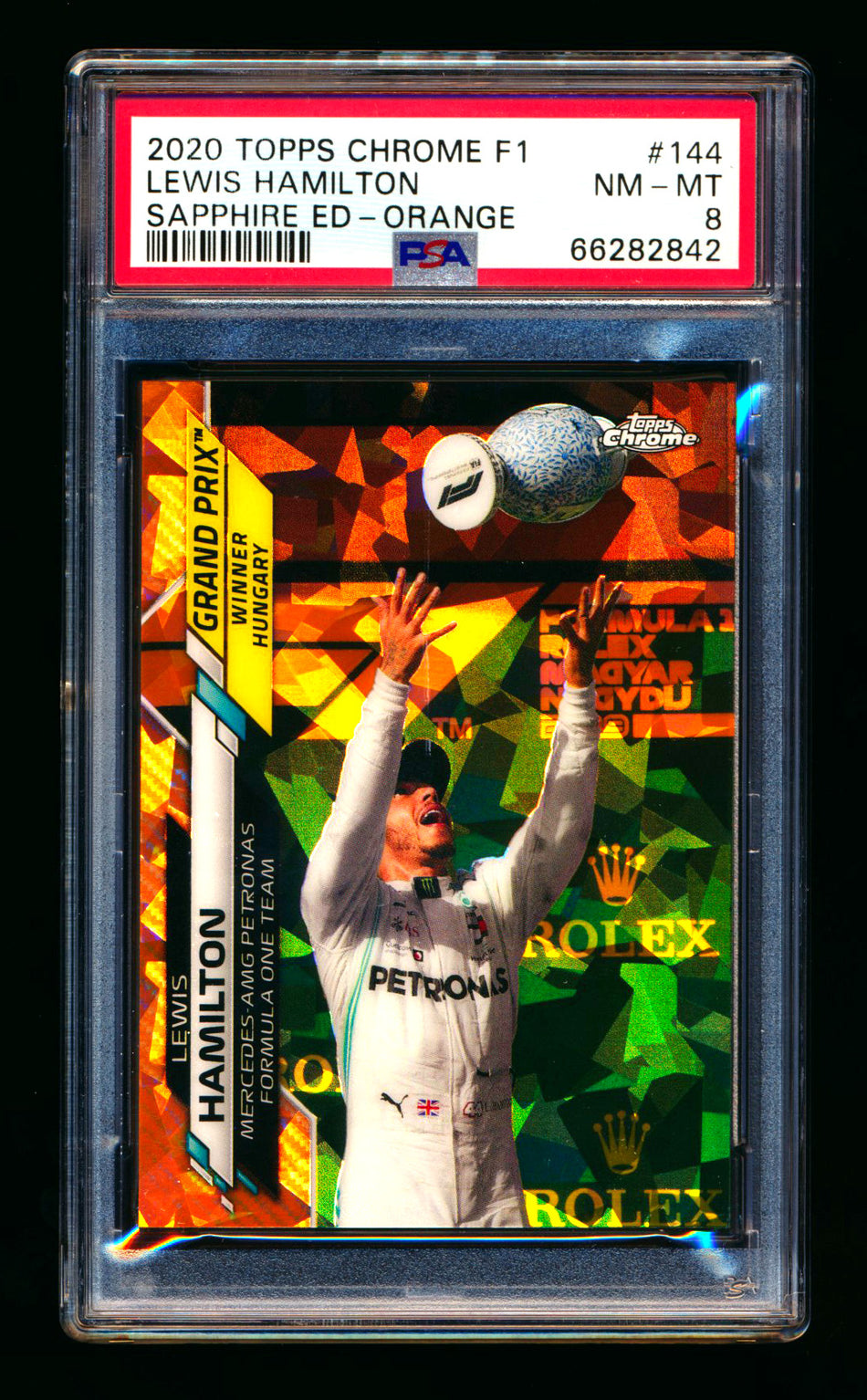 2020 Topps Chrome Sapphire F1 #144 Lewis Hamilton RC Orange Refractor #08/25 PSA 8