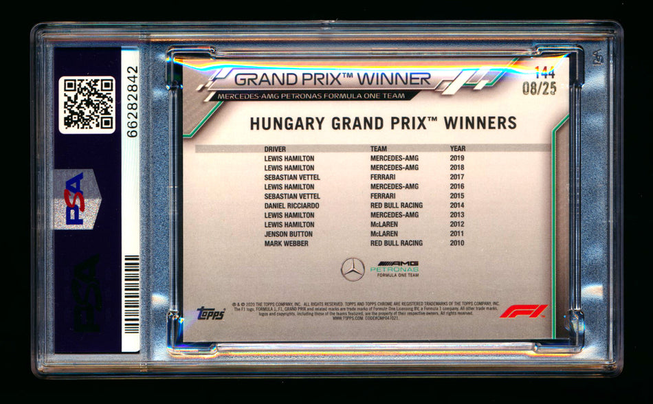 2020 Topps Chrome Sapphire F1 #144 Lewis Hamilton RC Orange Refractor #08/25 PSA 8