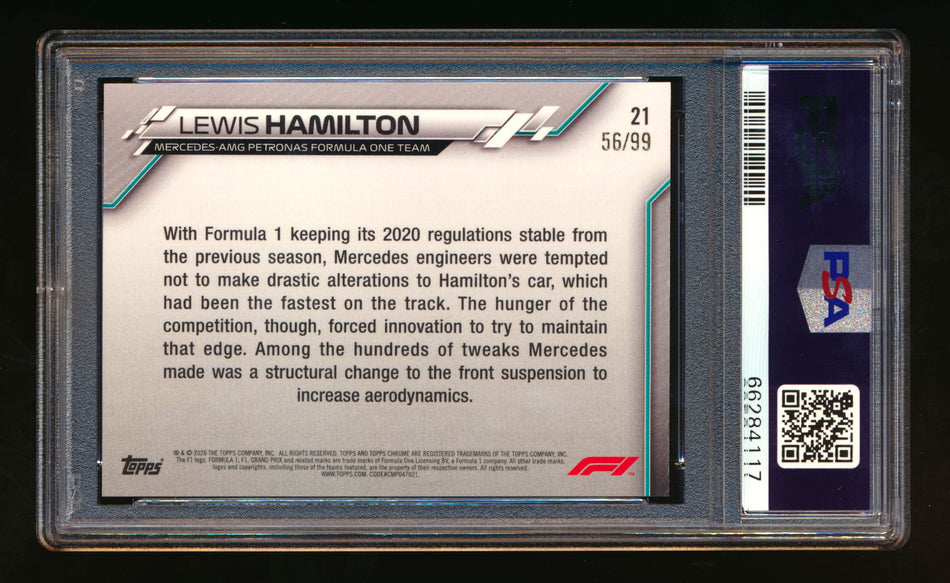 2020 Topps Chrome Sapphire F1 #21 Lewis Hamilton RC Aqua Refractor #56/99 PSA 9