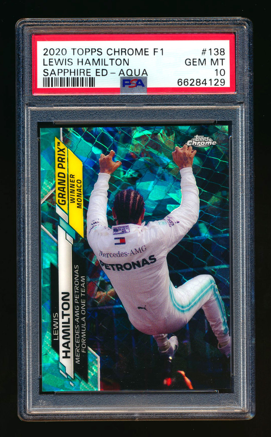 2020 Topps Chrome Sapphire F1 #138 Lewis Hamilton RC Aqua Refractor #08/99 PSA 10