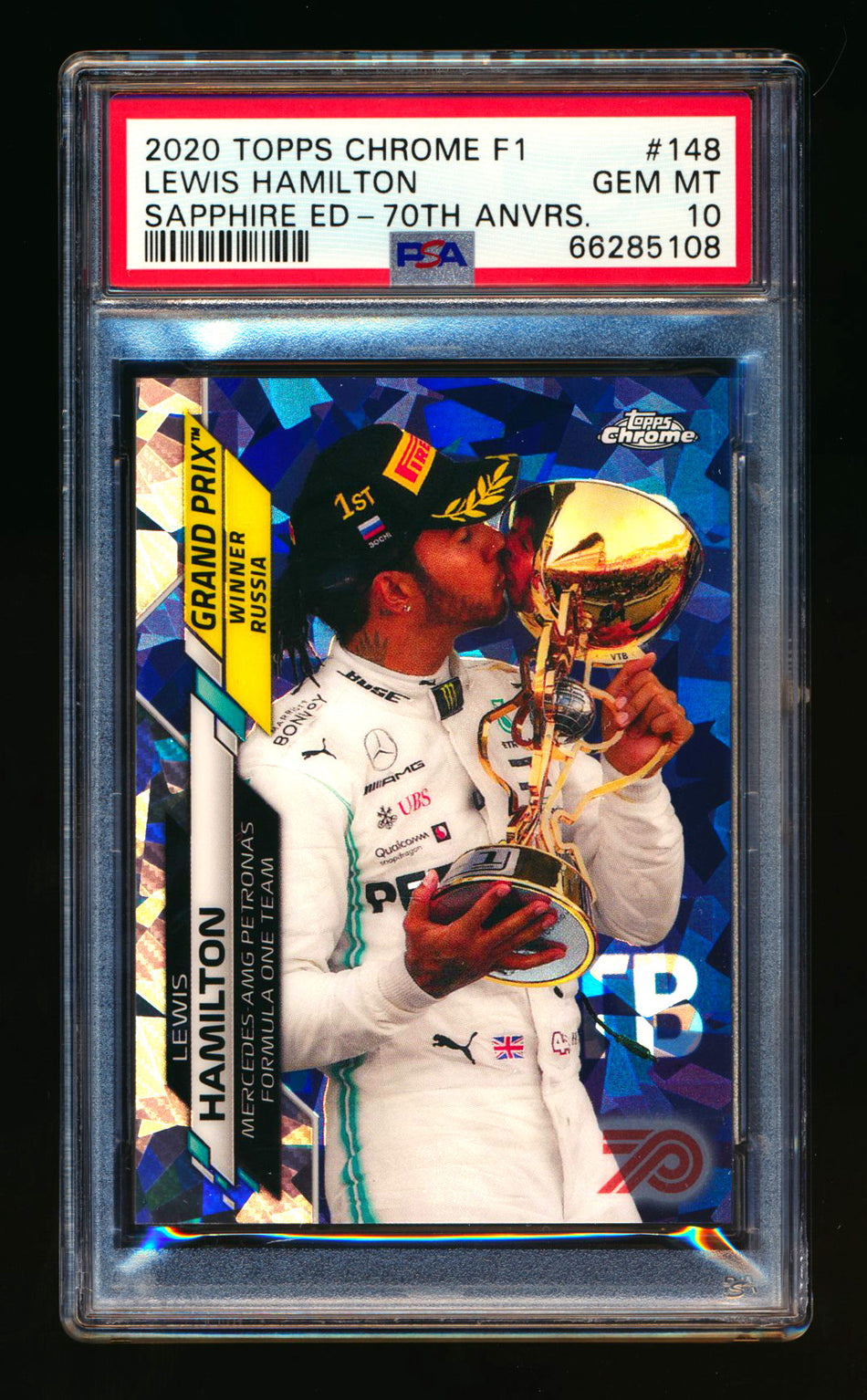 2020 Topps Chrome Sapphire F1 #148 Lewis Hamilton RC 70th Silver Refractor #65/70 PSA 10