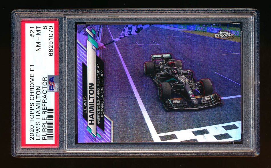 2020 Topps Chrome F1 #21 Lewis Hamilton RC Purple Refractor #002/399 PSA 8