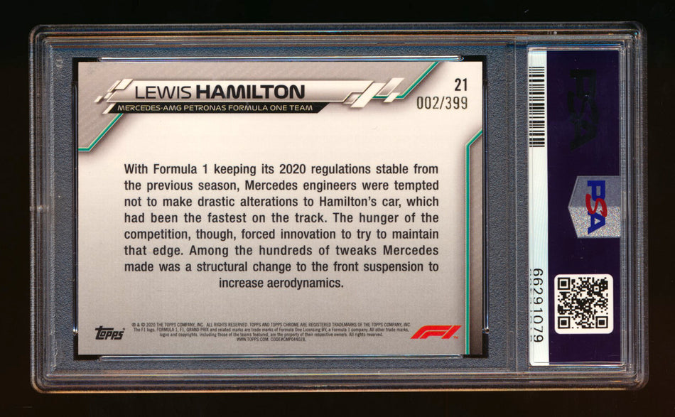 2020 Topps Chrome F1 #21 Lewis Hamilton RC Purple Refractor #002/399 PSA 8