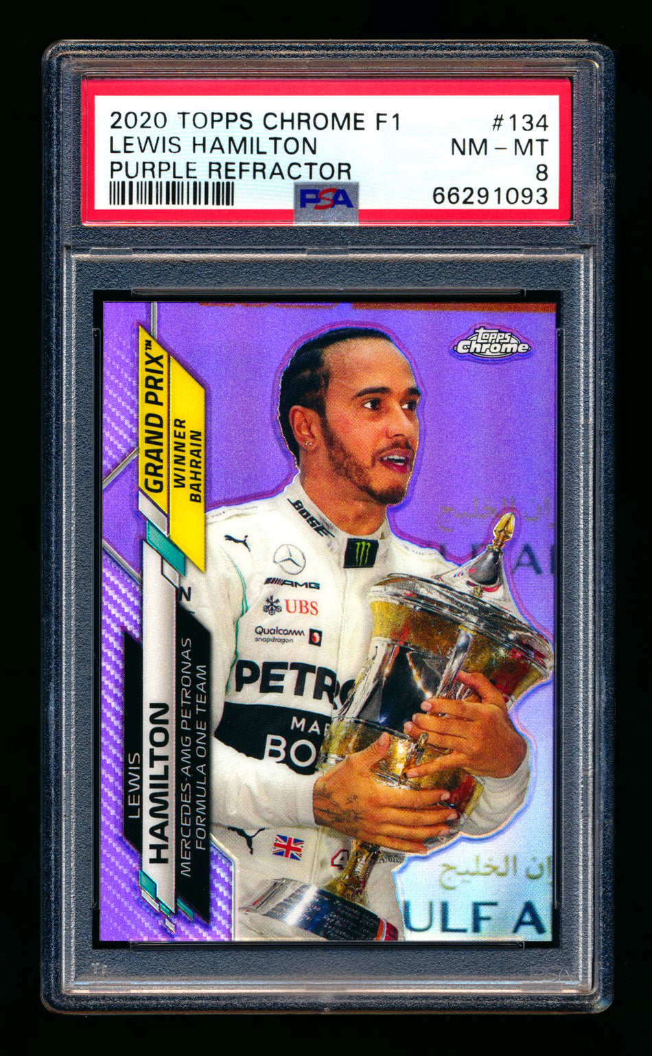 2020 Topps Chrome F1 #134 Lewis Hamilton RC Purple Refractor #190/399 PSA 8