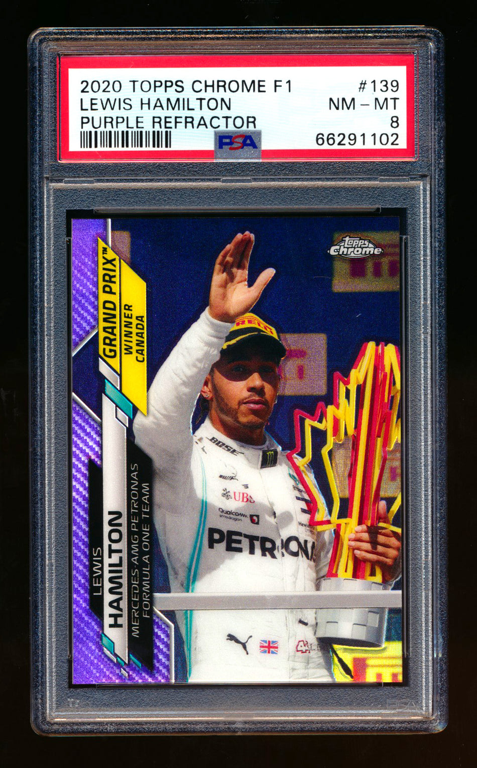 2020 Topps Chrome F1 #139 Lewis Hamilton RC Purple Refractor #287/399 PSA 8 ** (SOLD - $29.00 - 12/6/2024) **