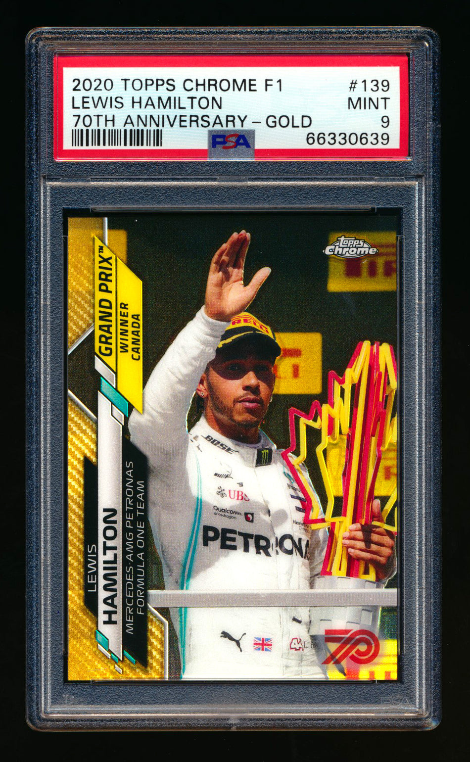 2020 Topps Chrome F1 #139 Lewis Hamilton RC 70th Anniversary Gold Refractor PSA 9