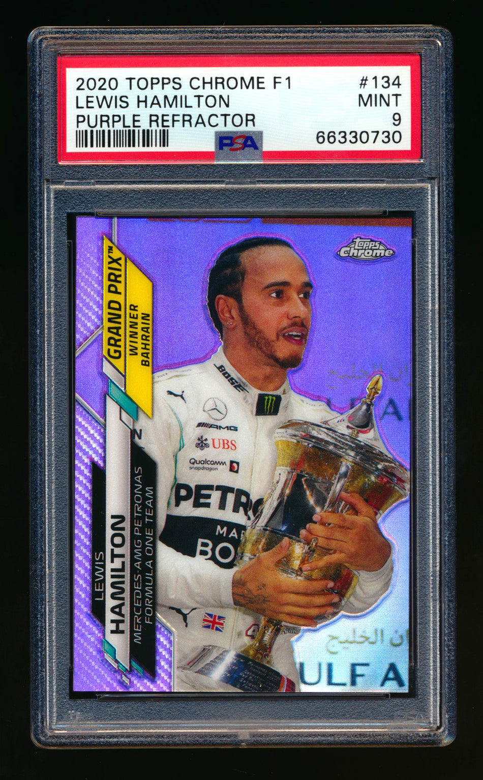 2020 Topps Chrome F1 #134 Lewis Hamilton RC Purple Refractor #247/399 PSA 9