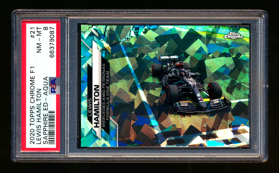 2020 Topps Chrome Sapphire F1 #21 Lewis Hamilton RC Aqua Refractor #37/99 PSA 8