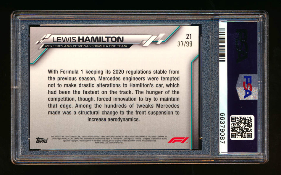 2020 Topps Chrome Sapphire F1 #21 Lewis Hamilton RC Aqua Refractor #37/99 PSA 8