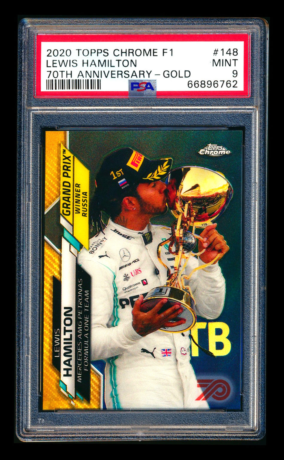 2020 Topps Chrome F1 #148 Lewis Hamilton RC 70th Anniversary Gold Refractor PSA 9