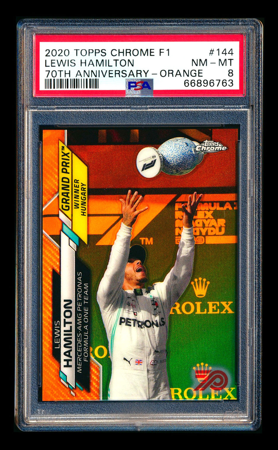 2020 Topps Chrome F1 #144 Lewis Hamilton RC 70th Anniversary Orange Refractor PSA 8