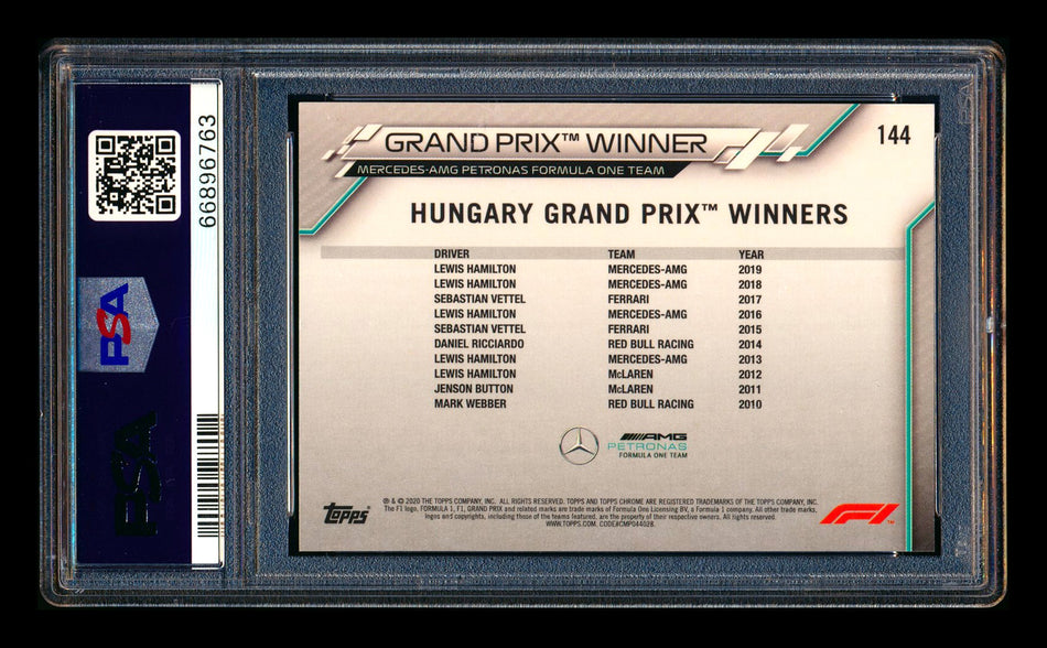 2020 Topps Chrome F1 #144 Lewis Hamilton RC 70th Anniversary Orange Refractor PSA 8