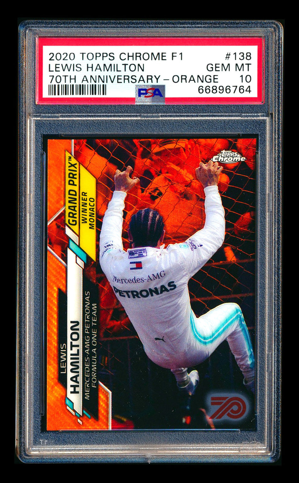 2020 Topps Chrome F1 #138 Lewis Hamilton RC 70th Anniversary Orange Refractor PSA 10