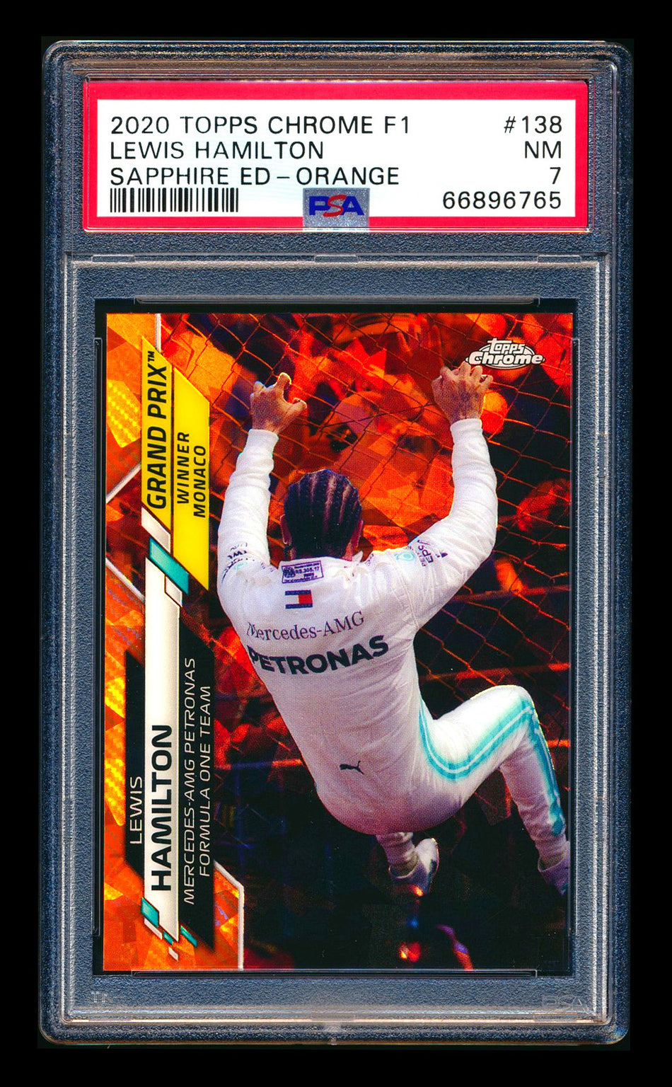 2020 Topps Chrome Sapphire F1 #138 Lewis Hamilton RC Orange Refractor #16/25 PSA 7